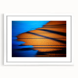 Abstract landscape wall art framed in white with a mat, showcasing vibrant colors and modern design, perfect for enhancing contemporary home decor.
