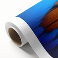 Abstract landscape wall art on rolled canvas showcasing vibrant colors and fluid shapes, ideal for modern home decor. The design features a blend of teal, orange, and gold tones, creating a calming yet dynamic visual effect. Perfect for adding a touch of sophistication to any room.
