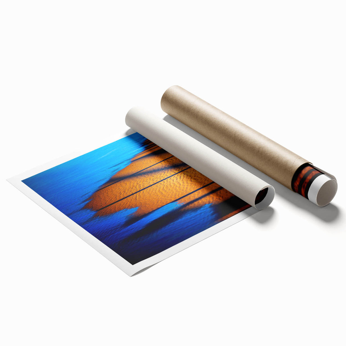 Abstract landscape wall art print showcasing vibrant colors and intricate textures, rolled for easy transport and display in modern home decor. Perfect for adding a pop of color to any room.