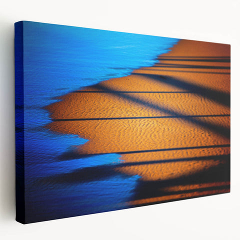 Stretched canvas wall art depicting an abstract landscape with vibrant colors and textured details, showcasing a side view that highlights its depth and craftsmanship. Perfect for modern decor.