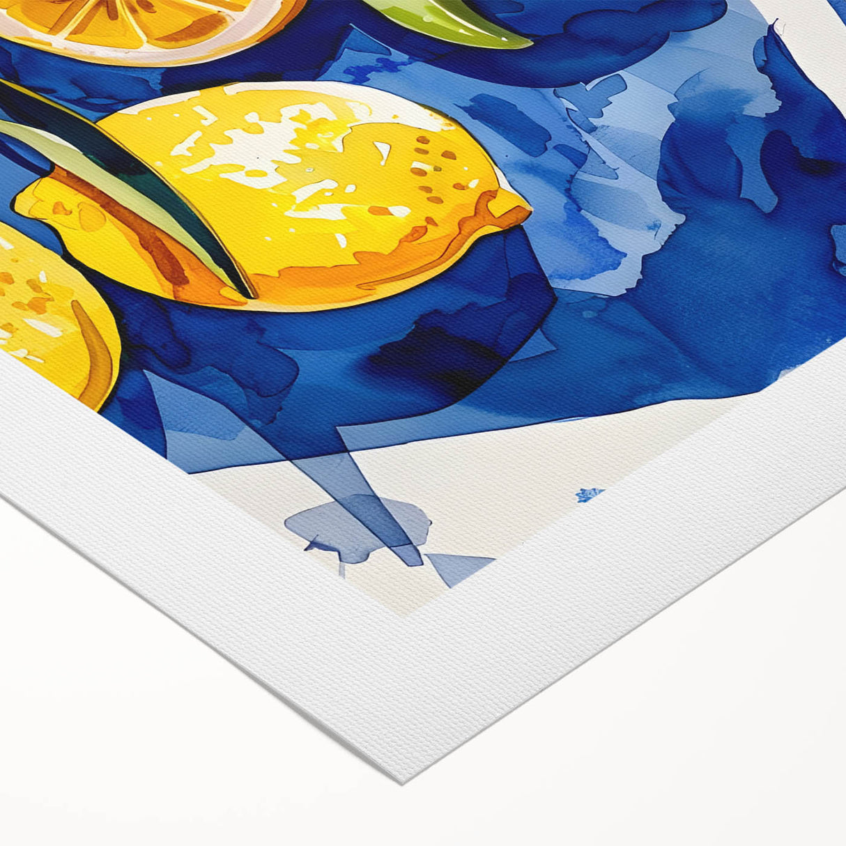 Art deco poster featuring assorted fruits in vibrant colors on a rolled canvas, ideal for dining room wall art.