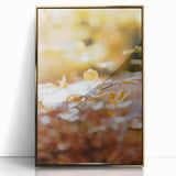Large acrylic print featuring a mid-century modernist autumn scene with warm gold and orange tones.