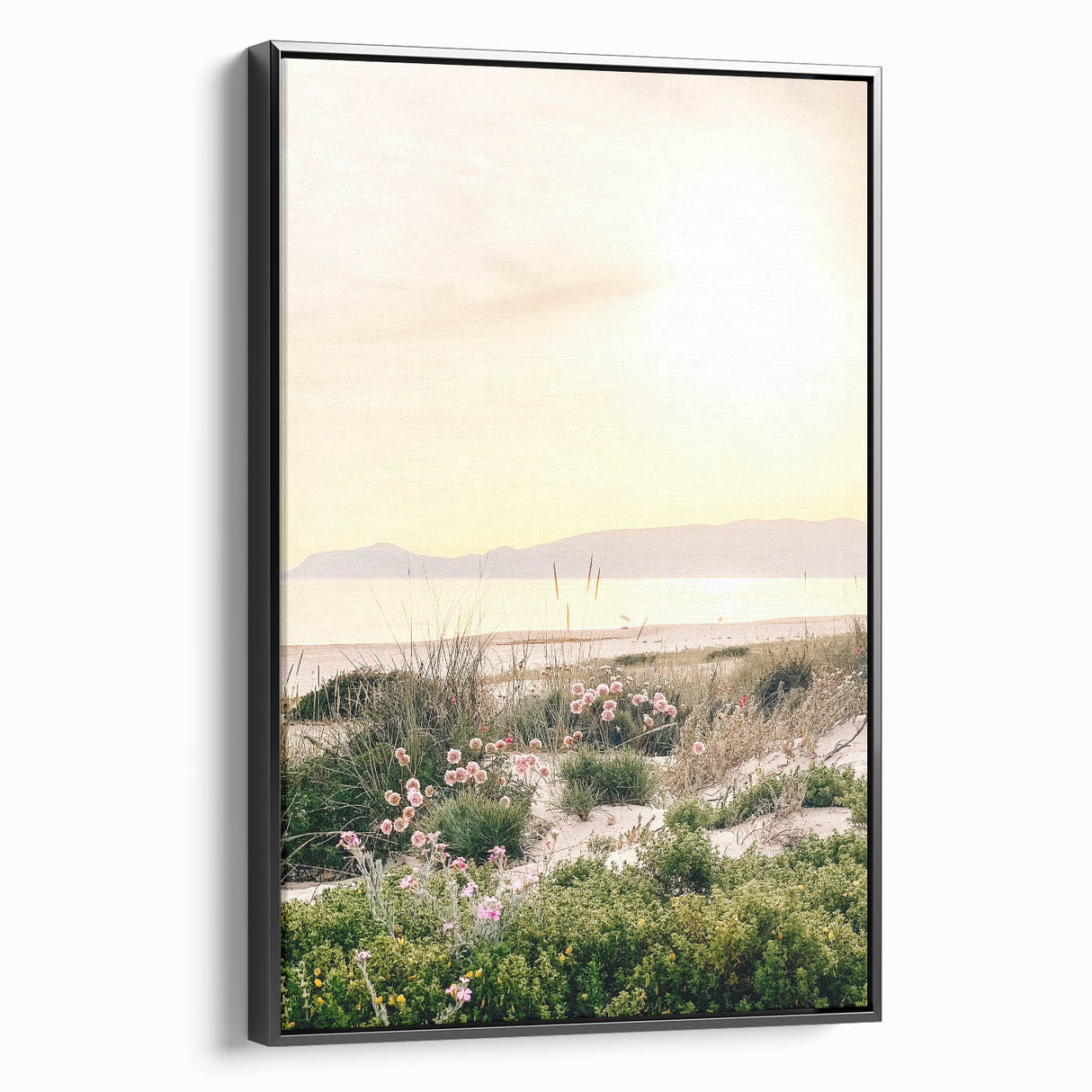 Black and white framed canvas featuring a vintage landscape painting, ideal for bedroom wall decor.