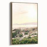 Framed canvas depicting a vintage-style summer landscape with muted gold and black tones, ideal for bedroom wall decor.