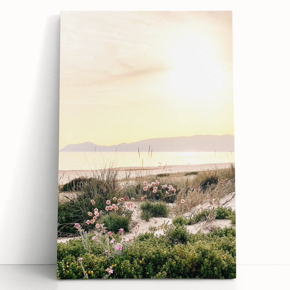 Black and white large art print of a summer beach scene on stretched canvas, ideal for kitchen wall art or bedroom ambiance.