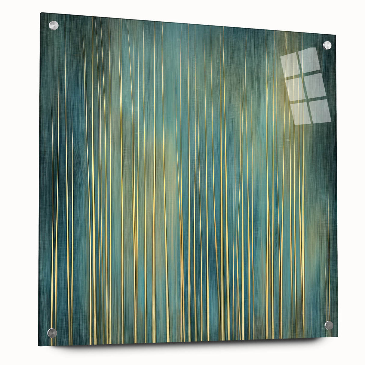 Golden Bamboo Abstract - Teal & Gold Living Room Wall Art