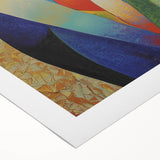 Abstract figurative rolled canvas artwork showcasing vibrant colors and dynamic shapes, ideal for modern decor, packaged securely in a cardboard tube.