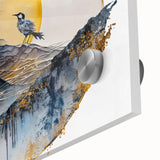 Close-up of vibrant abstract landscape wall art featuring bold colors and intricate textures, designed for acrylic glass display, ideal for modern decor.