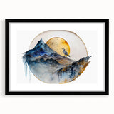 Abstract landscape wall art framed in black, showcasing vibrant colors and intricate details, designed to enhance modern home decor. The piece features a mat for added elegance and is ideal for contemporary living spaces.