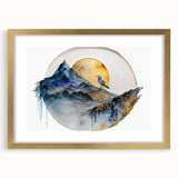 Abstract landscape wall art featuring vibrant colors and intricate patterns, framed with a gold mat. Ideal for modern home decor, enhancing any living space.