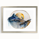 Abstract landscape wall art framed with a silver mat, showcasing vibrant colors and modern design, perfect for enhancing contemporary home decor aesthetics.