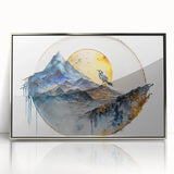 Framed abstract landscape wall art featuring a silver-acrylic finish, showcasing vibrant colors and dynamic shapes, perfect for modern home decor.