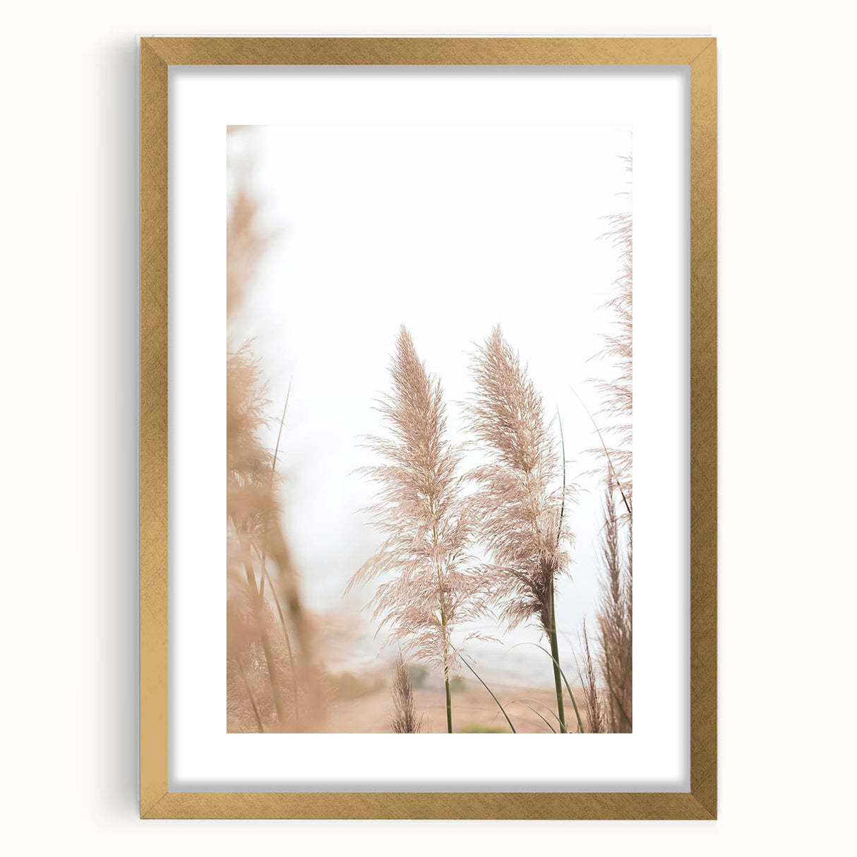 Extra large abstract art print featuring textured swirls in warm orange and yellow tones, framed in gold.