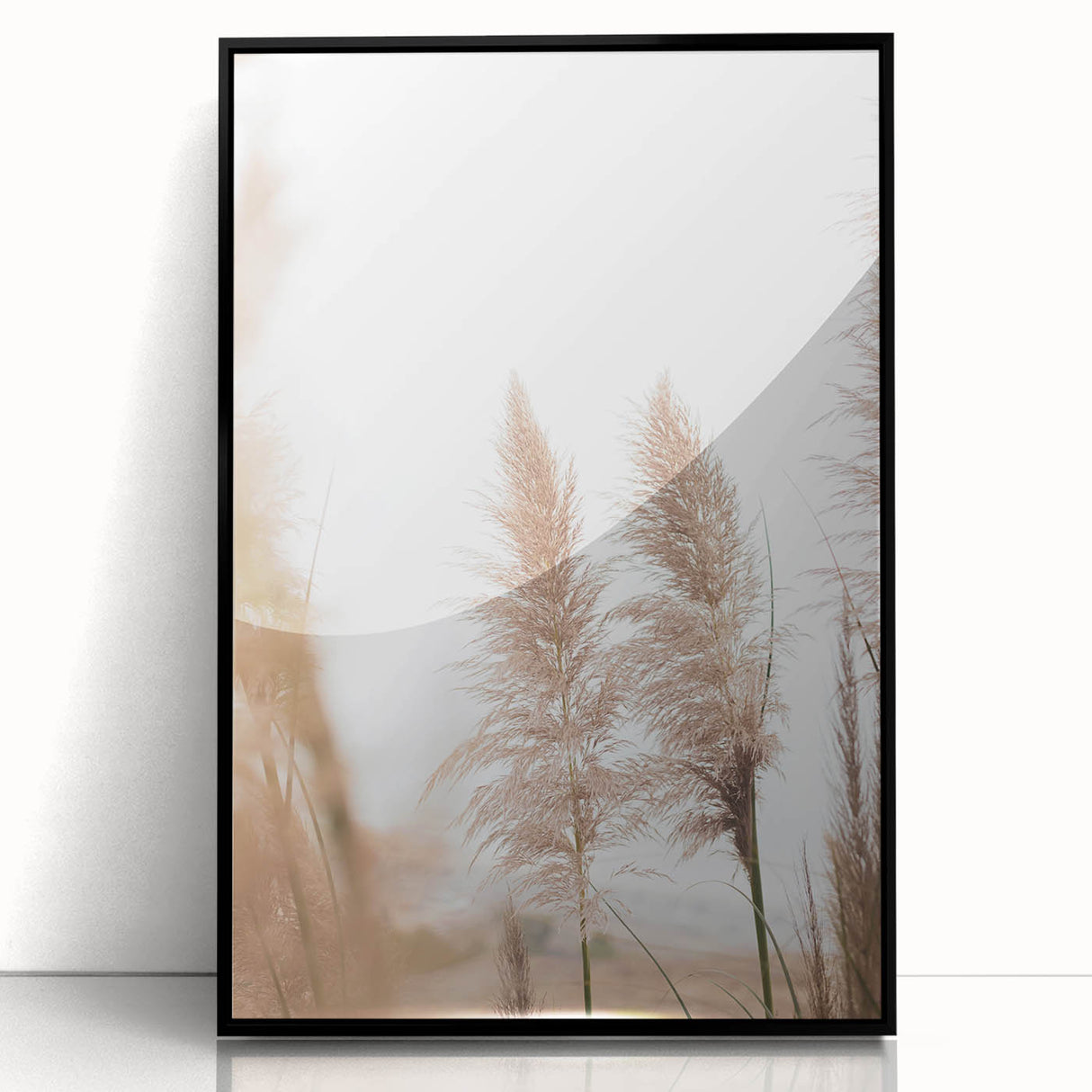 Large abstract wall art featuring mid-century modernist style in vibrant summer hues, framed in black acrylic.