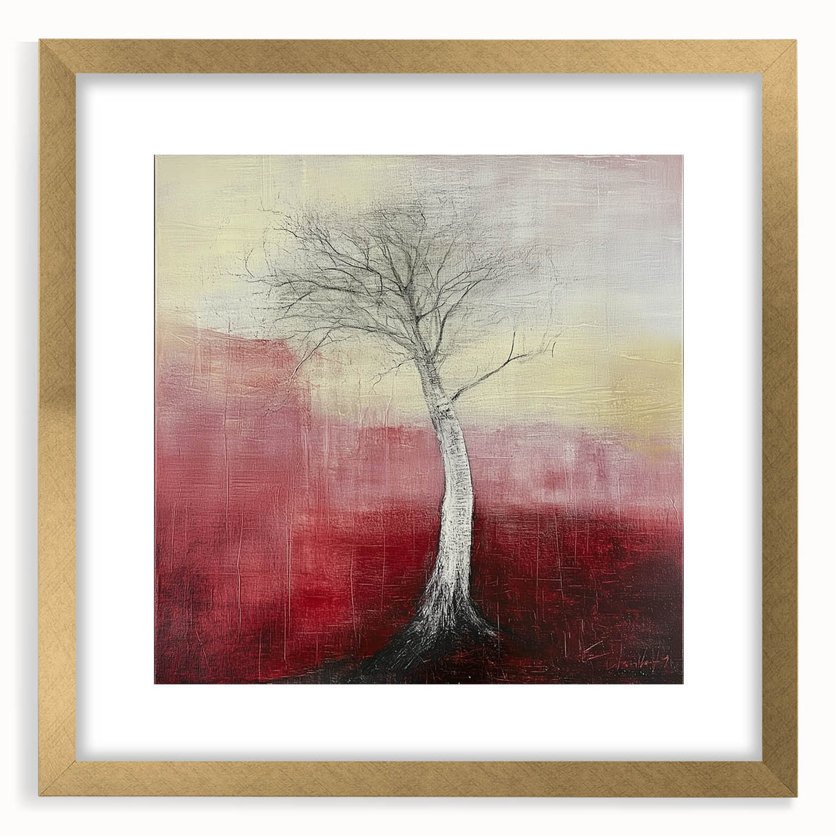 Abstract Tree Wall Art – Bold Red & Yellow Dining Print