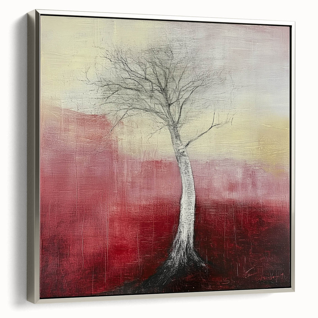 Abstract Tree Wall Art – Bold Red & Yellow Dining Print