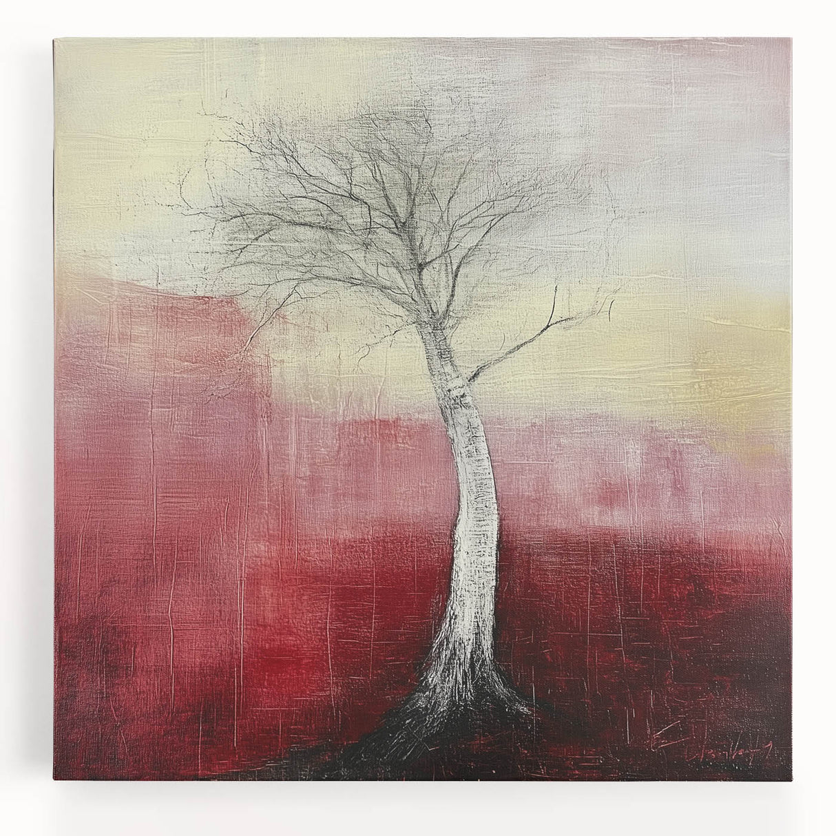 Abstract Tree Wall Art – Bold Red & Yellow Dining Print