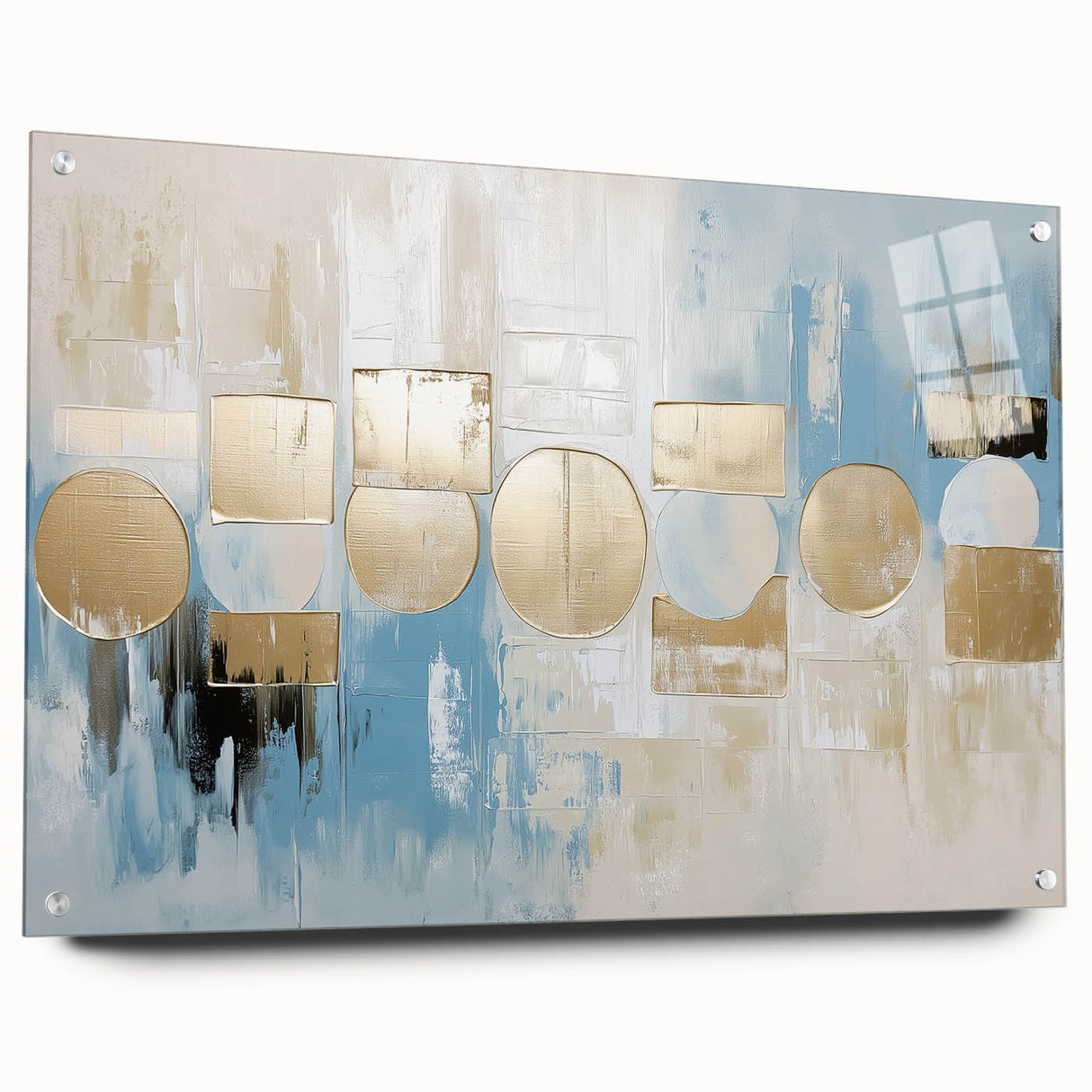 Gold & Blue Geometric Abstract - Modern Living Room Wall Art