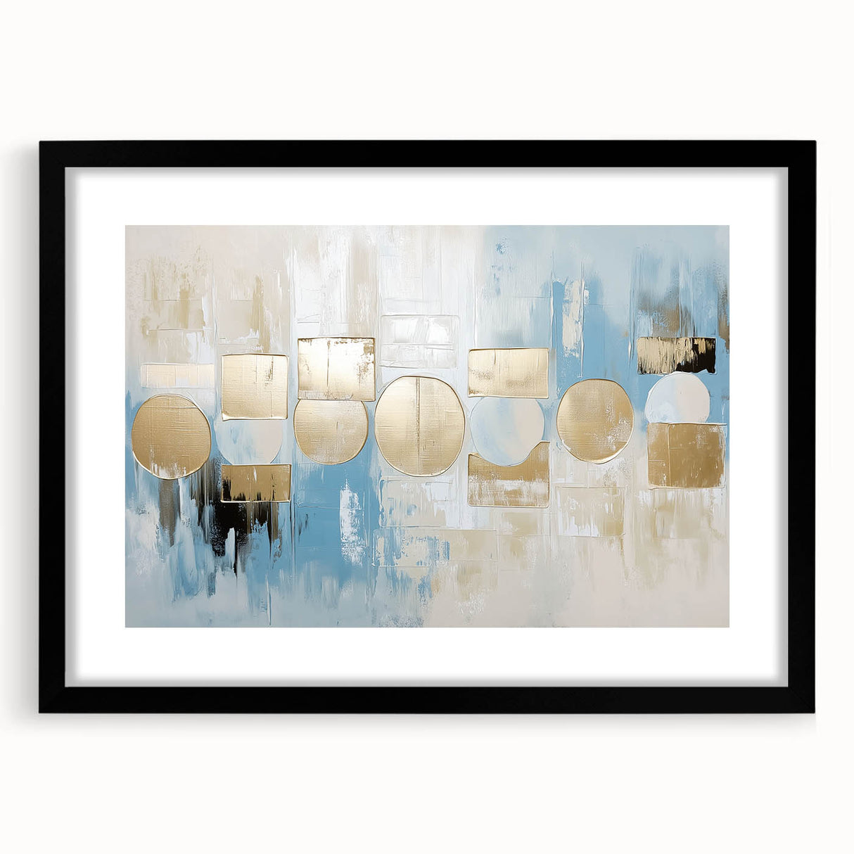 Gold & Blue Geometric Abstract - Modern Living Room Wall Art