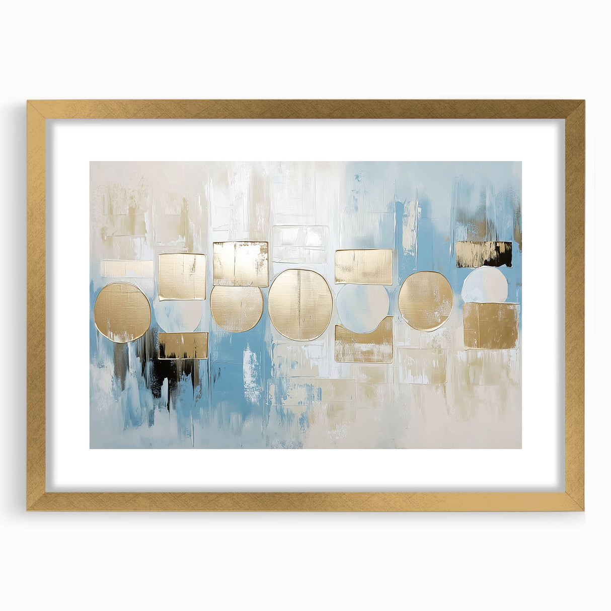 Gold & Blue Geometric Abstract - Modern Living Room Wall Art