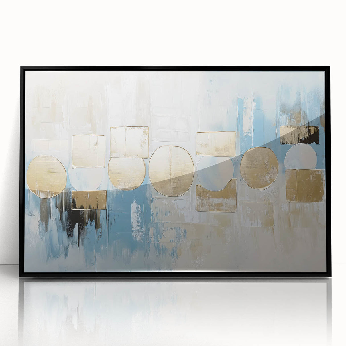 Gold & Blue Geometric Abstract - Modern Living Room Wall Art