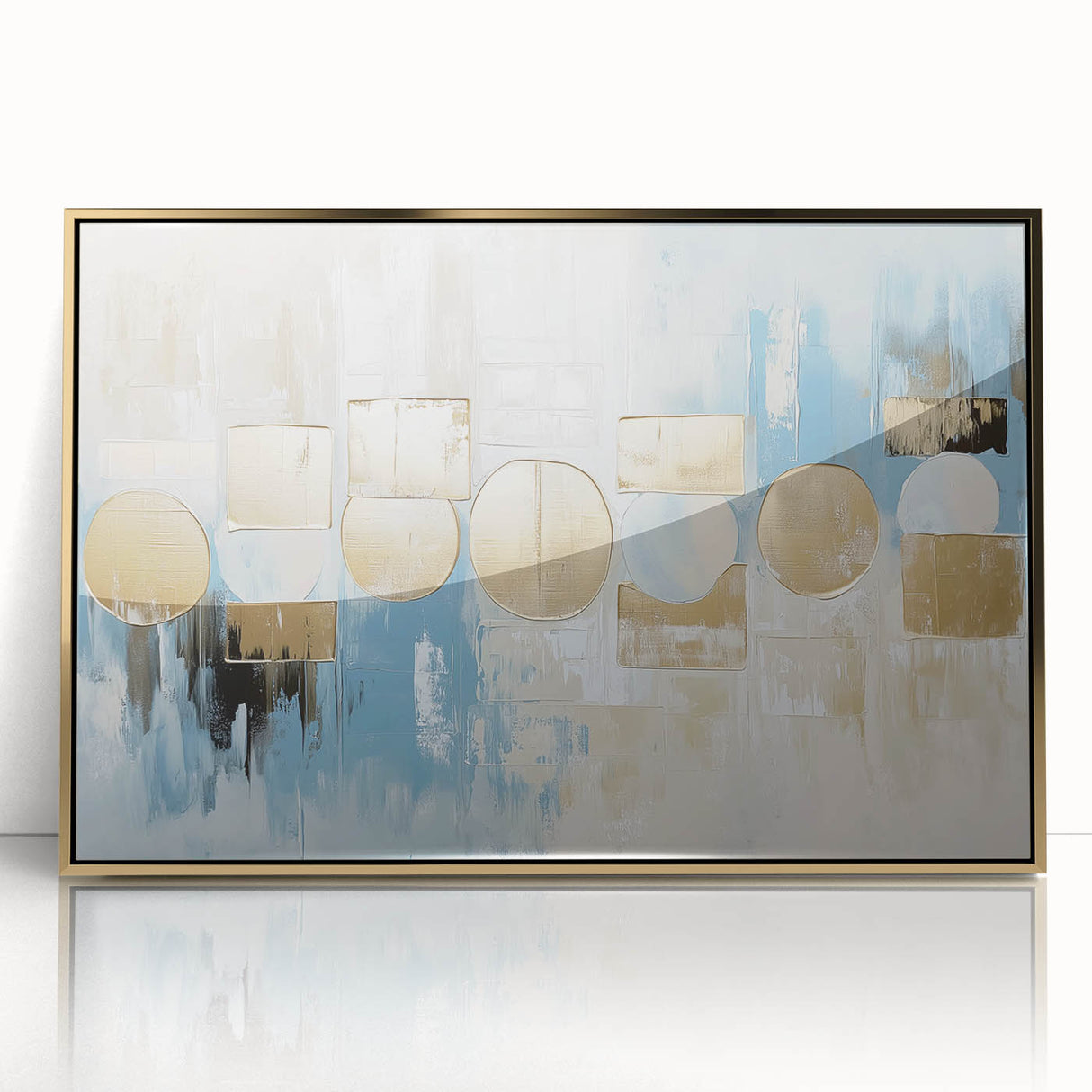 Gold & Blue Geometric Abstract - Modern Living Room Wall Art