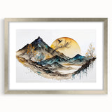 Abstract landscape wall art featuring vibrant colors in a silver frame with a mat, showcasing a modern design ideal for enhancing interior decor aesthetics.