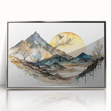Framed abstract landscape wall art featuring soft silver tones and flowing shapes, ideal for modern home decor, enhancing aesthetic appeal in any room.