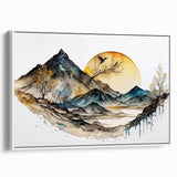 Framed canvas wall art showcasing an abstract landscape design with soft pastel colors and a textured finish, displayed in a modern white frame. Perfect for home decor.