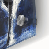 Close-up of a vibrant abstract figurative acrylic artwork on glass, showcasing bold colors and intricate details, perfect for modern home decor and artistic display.