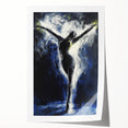 Abstract figurative art print showcasing vibrant colors and dynamic shapes, elegantly rolled and ready for display, enhancing modern home decor with a unique artistic touch.