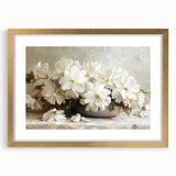 Abstract floral wall art featuring vibrant colors in a gold frame with a white mat, designed to enhance modern decor, perfect for living rooms or offices.