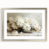 Abstract floral wall art featuring vibrant colors and intricate patterns, elegantly framed with a silver mat, perfect for enhancing modern interior decor.