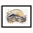 Abstract landscape wall art framed with a black mat, showcasing vibrant colors and intricate details, perfect for modern home decor or office spaces.