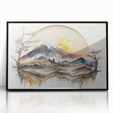 Framed abstract landscape wall art featuring vibrant colors and intricate patterns, presented in a sleek black frame, ideal for modern home décor.