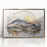 Framed abstract landscape wall art in gold acrylic, showcasing vibrant colors and fluid shapes, ideal for modern home decor. Perfect for adding elegance to any space.