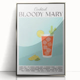Large art print of a mid-century modernist food and drink theme in silver frame, suitable for modern kitchen decor.