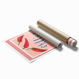 Extra large rolled print featuring a variety of colorful fruits on a white background.