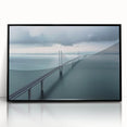 Framed acrylic artwork of a modern landscape bridge in black, showcasing intricate details and a sleek design, perfect for contemporary home decor.