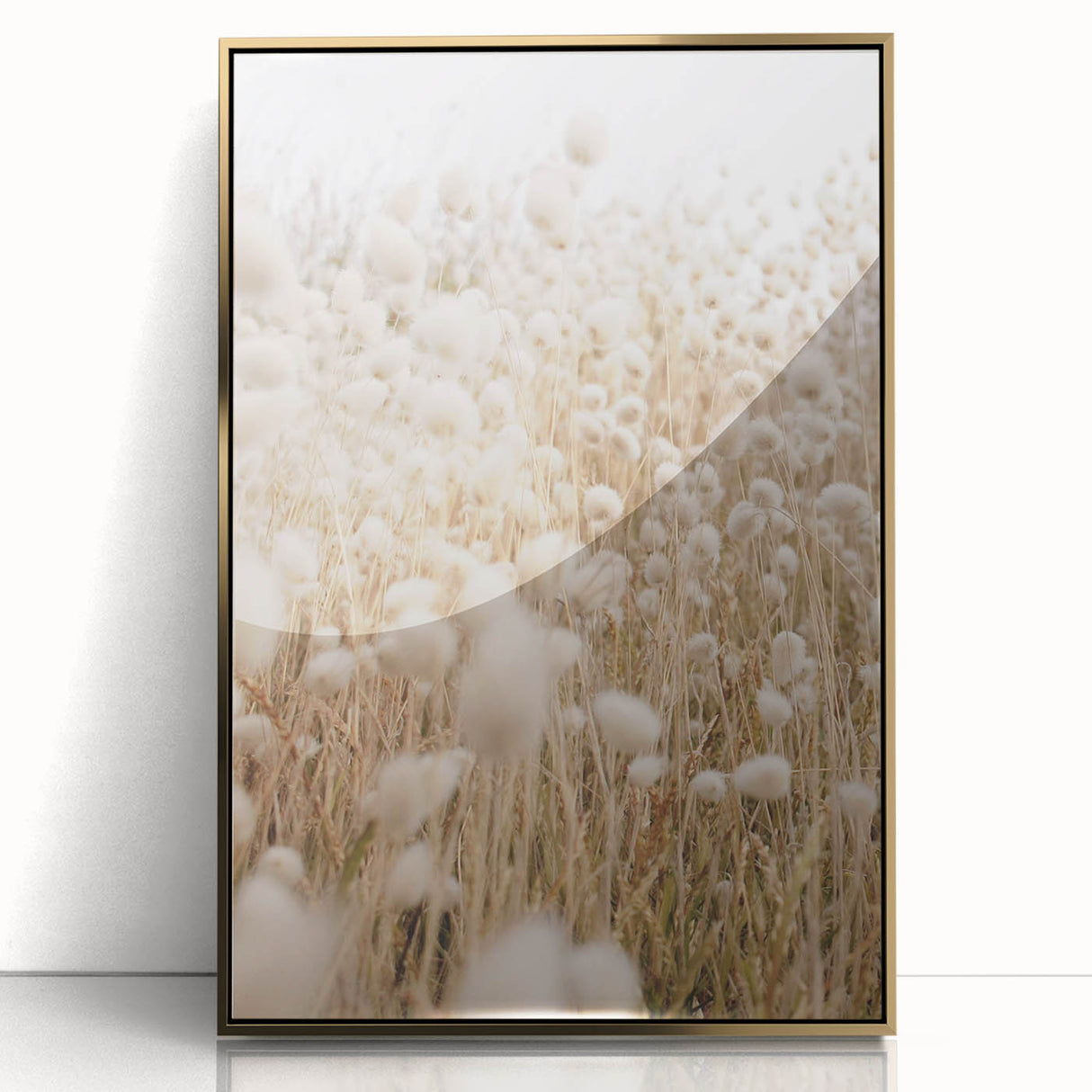 Large art print featuring a mid-century modernist summer scene with bright colors on a framed acrylic.