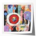 Abstract geometric art print mockup displayed in a glossy finish, featuring vibrant colors and sharp angles, perfect for modern home decor or art presentation.