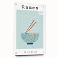Acrylic print of assorted food dishes in vibrant colors, ideal for dining room decor.