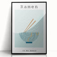 Large abstract wall art featuring assorted food dishes in muted colors, framed in black acrylic.