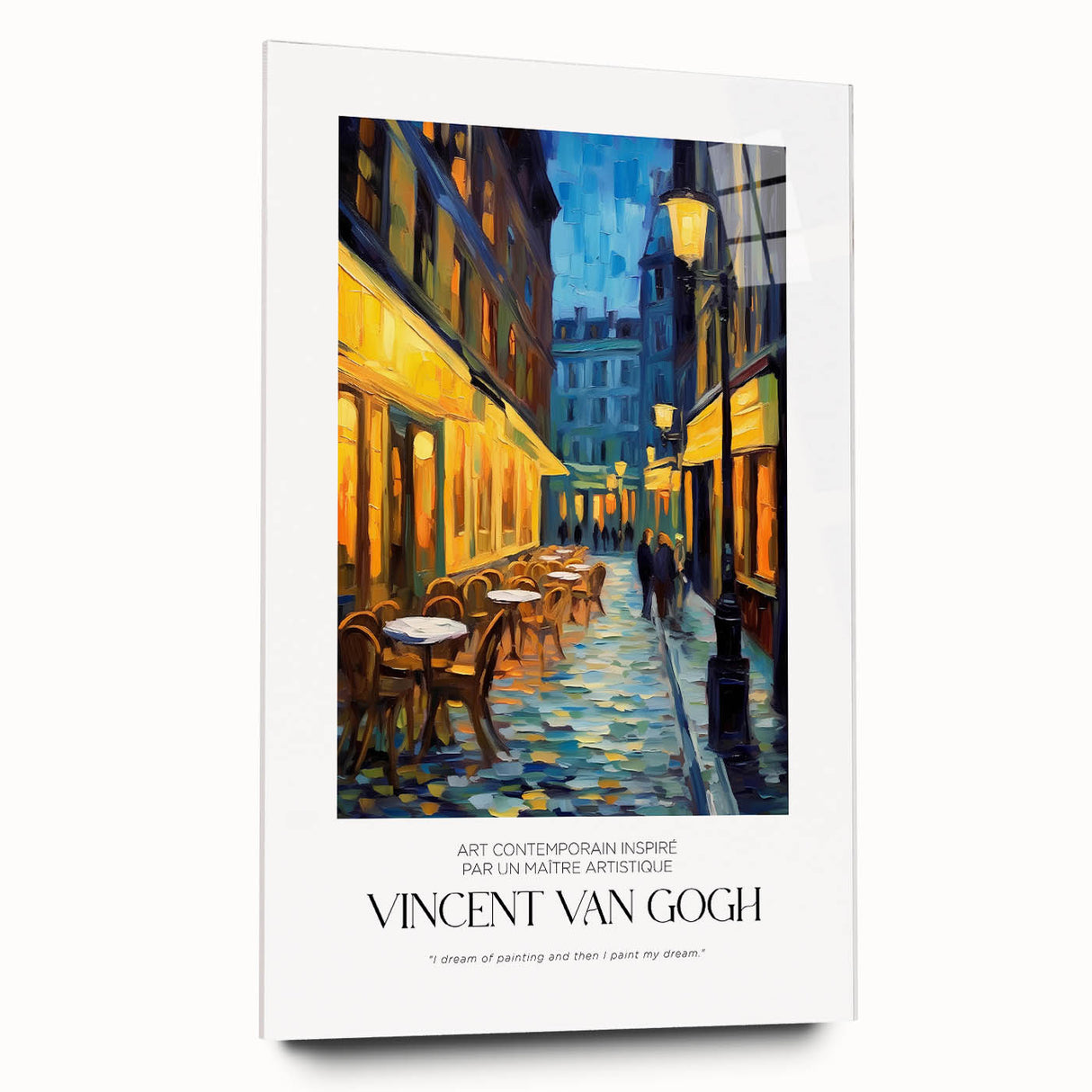 Impressionist-style acrylic print of a Van Gogh artwork in vibrant blues and yellows, ideal for bedroom or dining room decor.