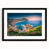 Abstract art print depicting colorful, textured scenery of Algeria, in a large black framed format.