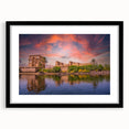 Abstract art print featuring textured, colorful depiction of Egyptian scenery on a large black-framed canvas.