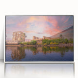 Large art print of an Egyptian scenery in muted earth tones on a framed acrylic, suitable for modern art wall decor.