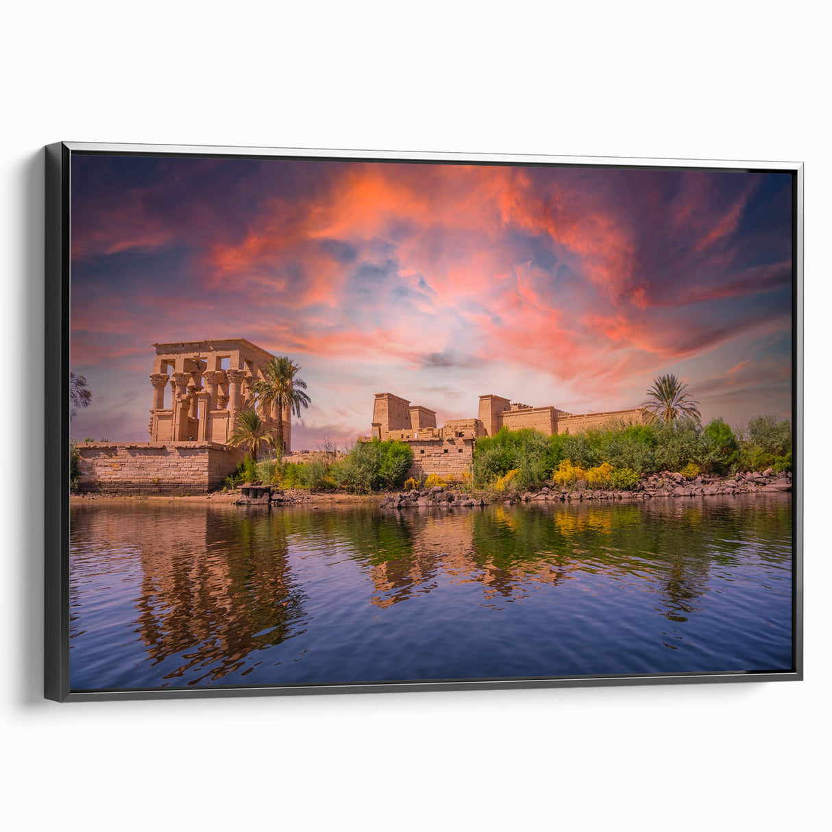 Black and white framed canvas depicting an Egyptian landscape, ideal for bedroom wall art.