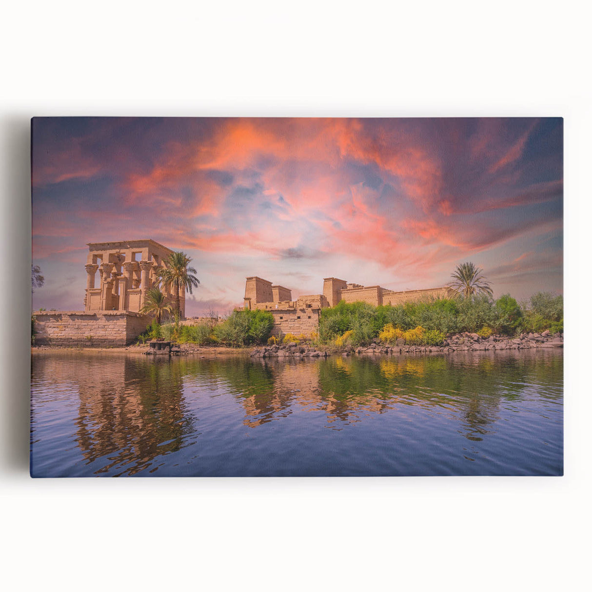 Large black and white canvas featuring an Egyptian landscape, ideal for kitchen wall art.
