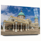 Large abstract wall art of Ethiopian scenery in muted earth tones on acrylic glass, ideal for bedroom or dining room decor.